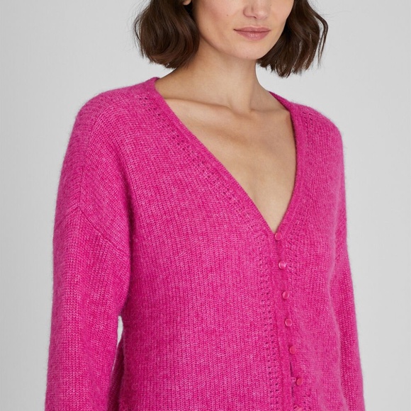 Reversible Alpaca Blend V-Neck Cardigan -New WithTags - NEVER WORN - Hot Pink - Picture 3 of 6